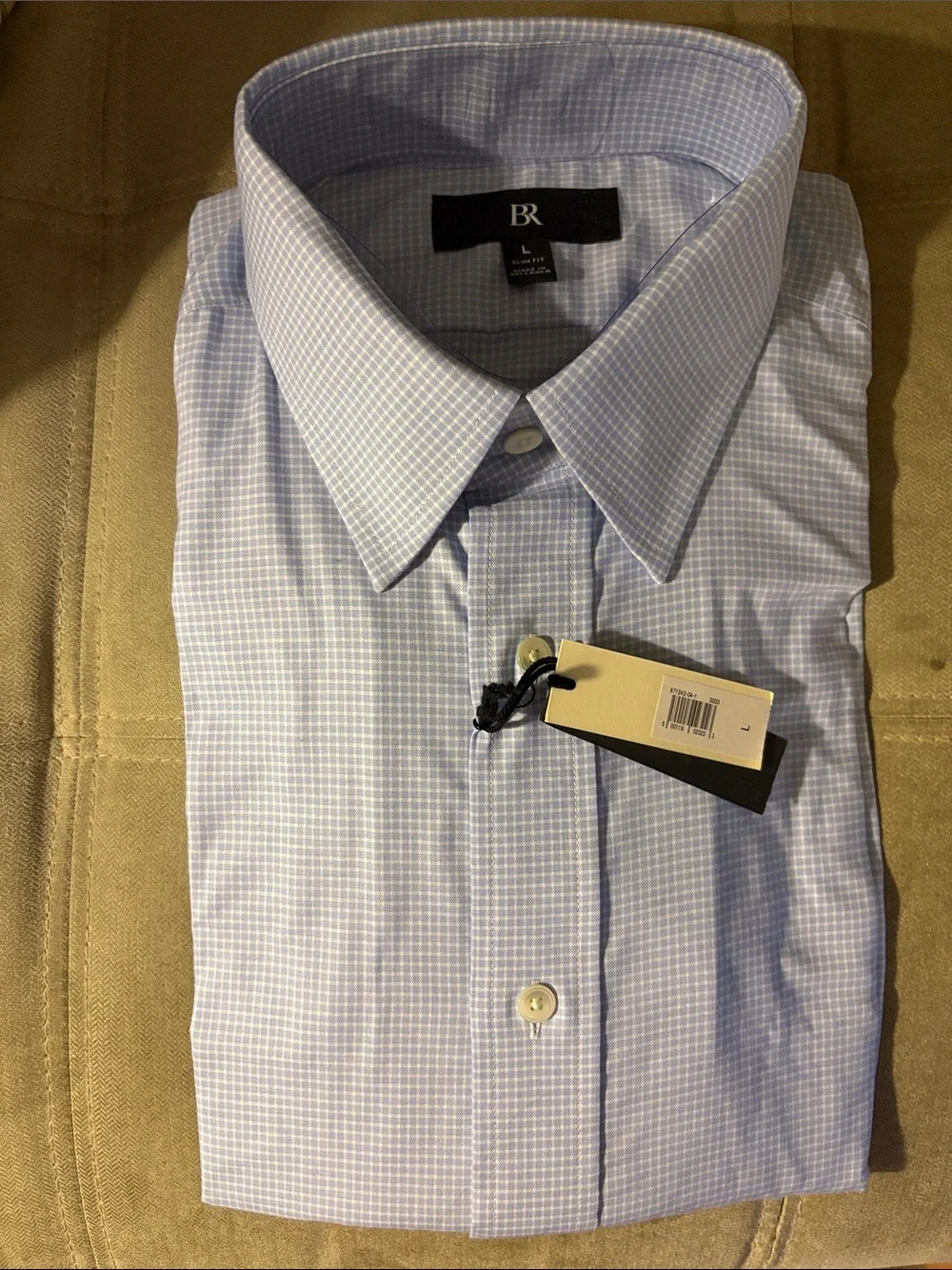 Banana Republic Light Blue Micro-Check Dress Shirt - Spread Collar